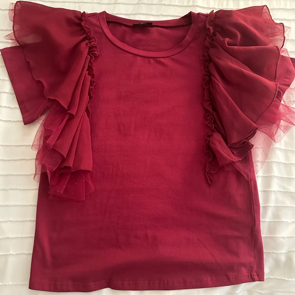 🍒SOLD🍒•burgundy tulle t-shirt• - Picture 3 of 4